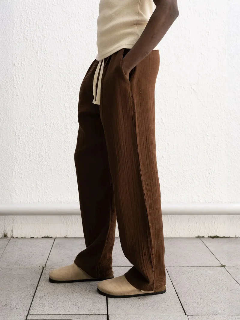 Giesto Mocha Brown GIESTO Relaxed Fit Drawstring Waist Straight Leg Pants for Men | Best Price UAE